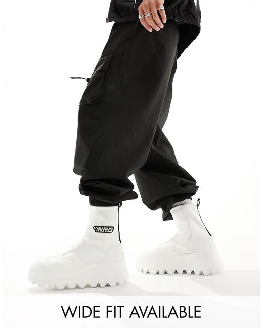 Asos Design chunky zip up sock boots white with motocross detailing-