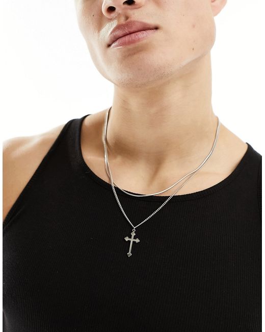 Lost Souls stainless layered cross necklace platinum-