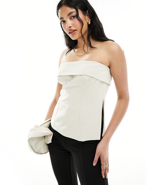 4th & Reckless tailored side split button back top cream-