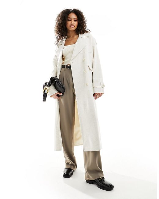 4th & Reckless linen mix double breasted trench coat cream-