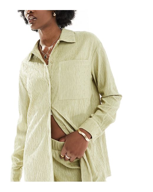 4th & Reckless Tall exclusive plisse oversized shirt olive part of a set-