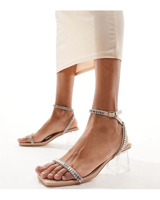 Public Desire Wide Fit clear block heeled sandals with embellished strap