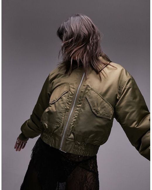 TopShop cropped nylon bomber jacket khaki-