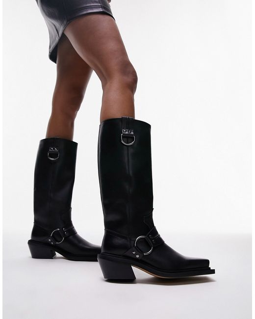 TopShop premium leather western knee boots