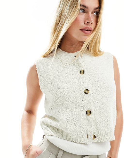 Asos Design knit textured boucle vest cream-