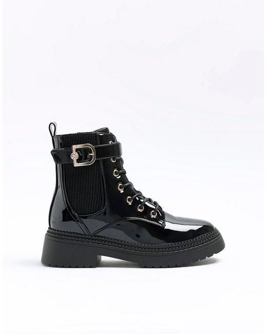 River Island lace up boot with gold buckle