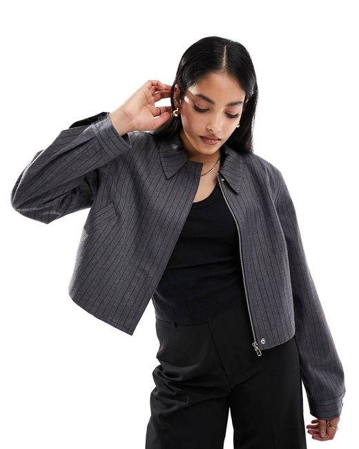 Asos Design tailored top collar jacket charcoal stripe-