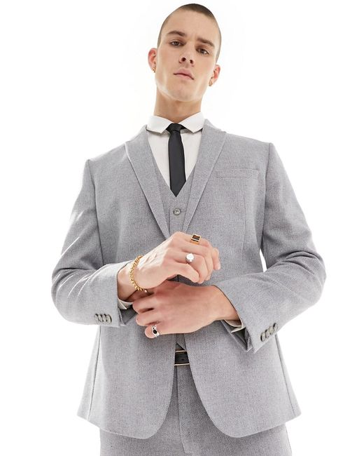 Asos Design slim fit wool mix suit jacket gray basketweave-