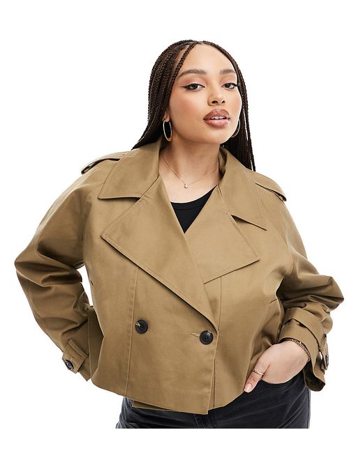 ASOS Curve DESIGN Curve cropped trench coat olive-