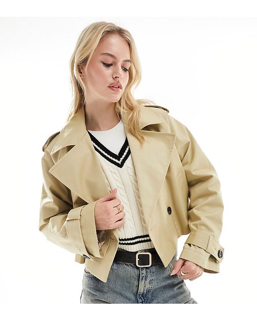 ASOS Tall DESIGN Tall cropped trench coat stone-