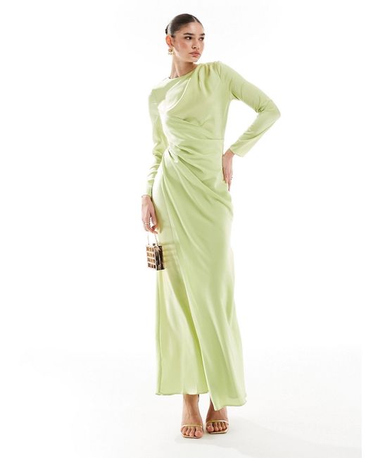 Asos Design satin drape detail maxi dress washed lime-