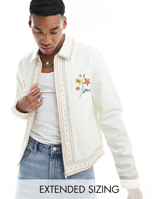 Asos Design cropped harrington jacket with embroidery ecru-