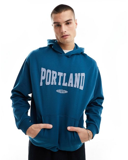 Asos Design oversized hoodie dark with puff print city text