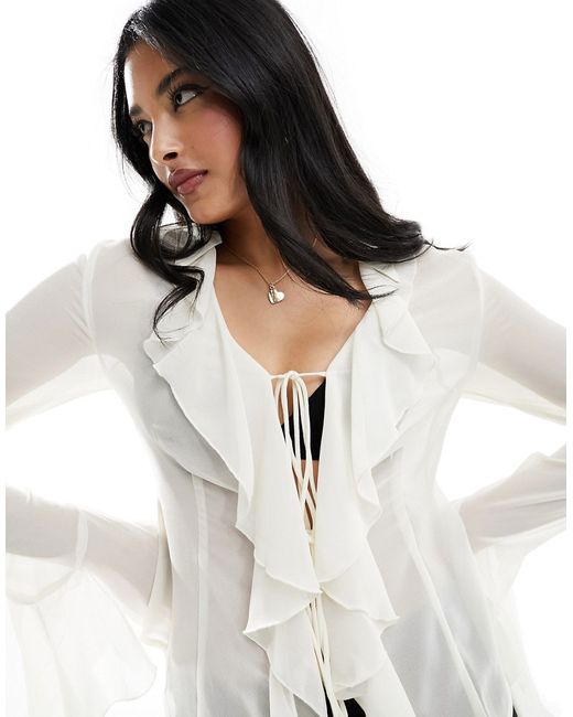 Urban Revivo ruffle front flared sleeve blouse ivory-