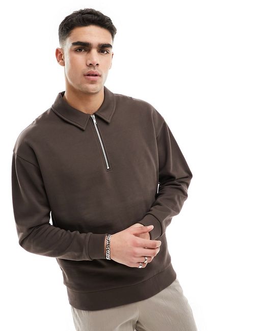 Asos Design oversized half zip sweatshirt with collar neck