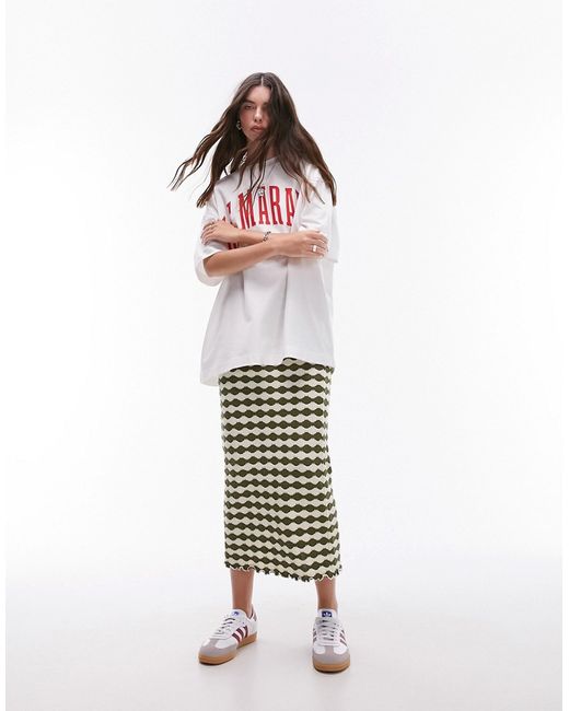 TopShop patterned stripe jersey column maxi skirt olive-