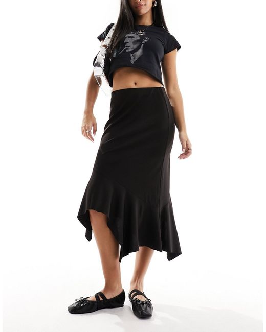 Monki asymmetric drape midi skirt