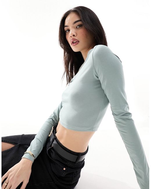 Asos Design fitted long sleeve crop top sage-