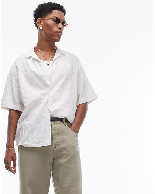 Topman short sleeve square textured shirt white-