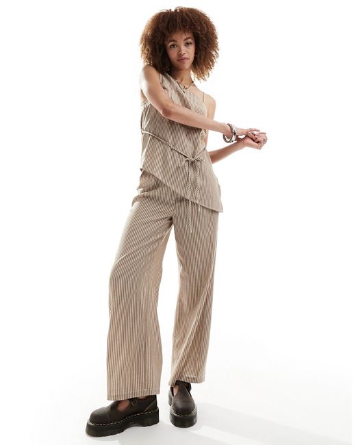 Reclaimed Vintage straight leg pants linen look pinstripe part of a set-