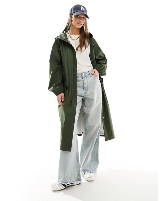 Asos Design rubberized rain parka coat khaki-