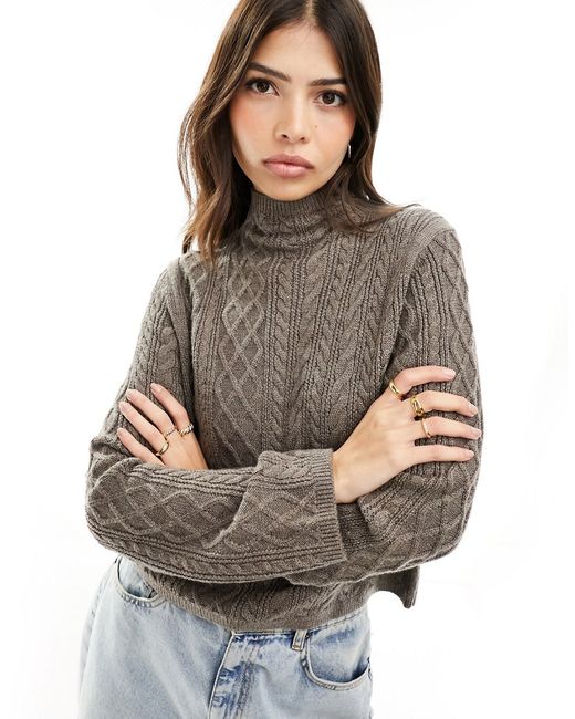 Other Stories merino cable knit cropped sweater mole-