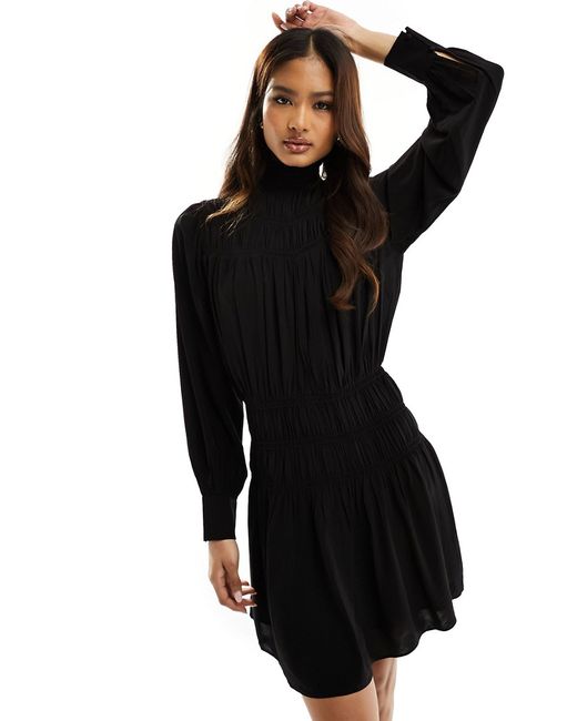 Other Stories frill high neck long sleeve dress with puff sleeves