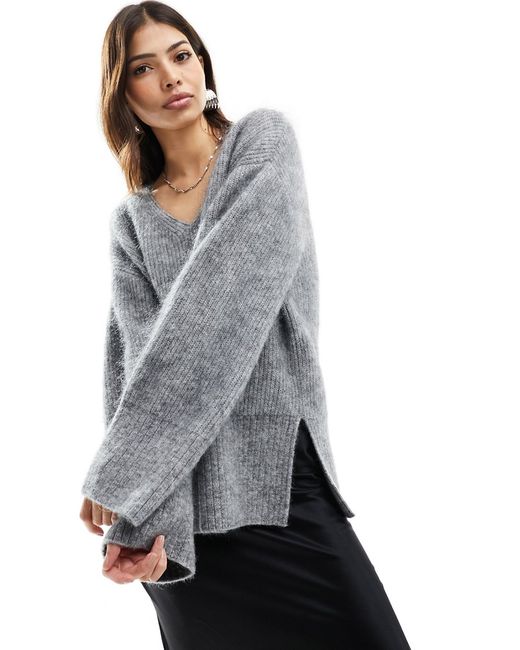 Other Stories premium knit wool blend relaxed sweater with v neck melange