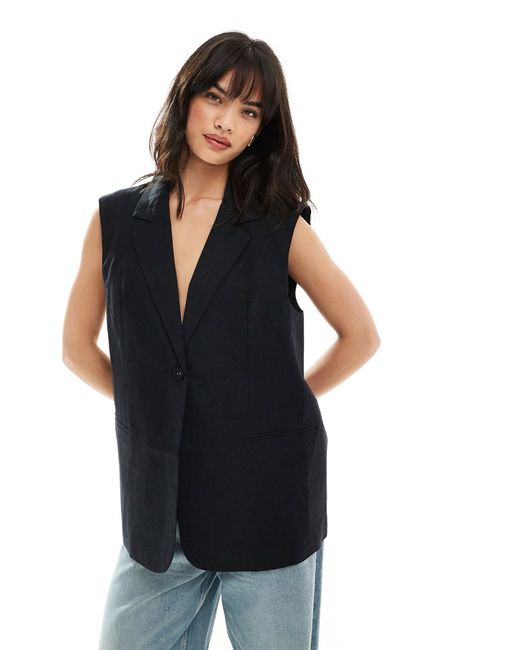 Asos Design sleeveless tailored linen mix blazer