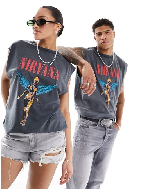 Asos Design oversized tank top washed with Nirvana graphic prints