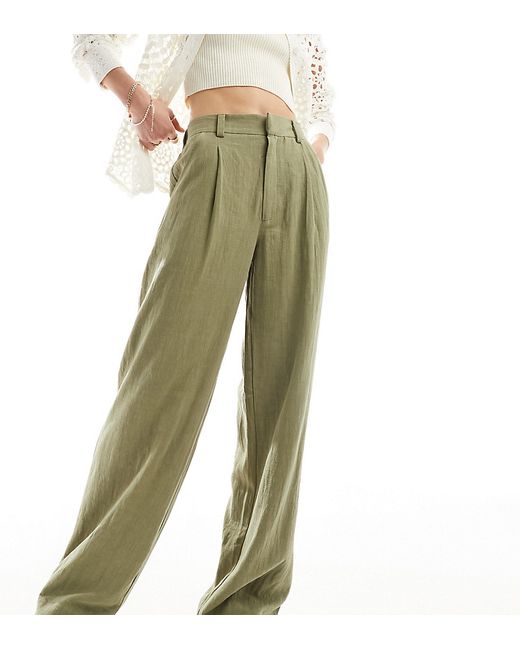 Asos Design Tall Wide leg dad pants with linen olive-