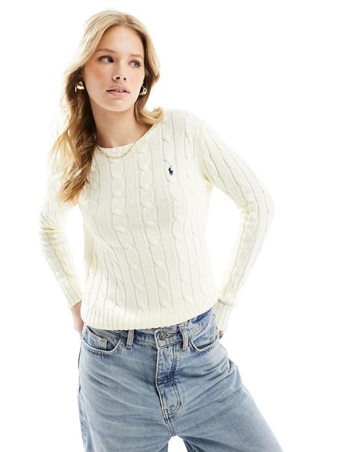 Polo Ralph Lauren knit cable crew neck sweater with logo cream-