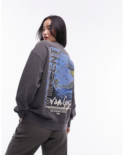TopShop Art Museum graphic Van Gogh oversized sweatshirt slate-