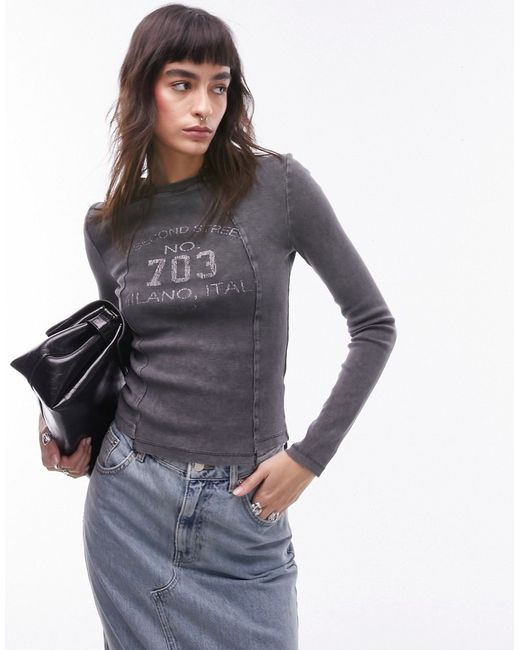 TopShop graphic acid wash 307 long sleeve top washed