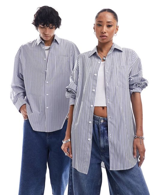 Collusion oversized shirt white and stripe