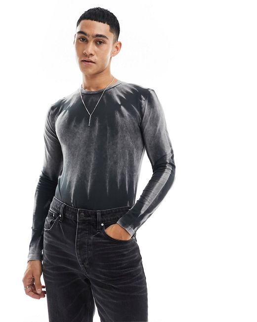 Asos Design muscle fit long sleeve bodysuit gray tie dye-
