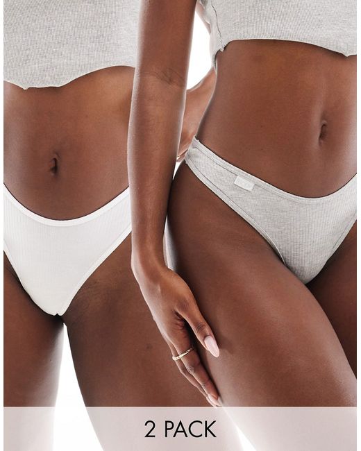 Cotton:On Cotton On cotton ribbed thong 2 pack gray white-