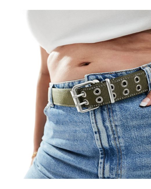 Asos Design Curve webbed waist and hip jeans belt khaki-