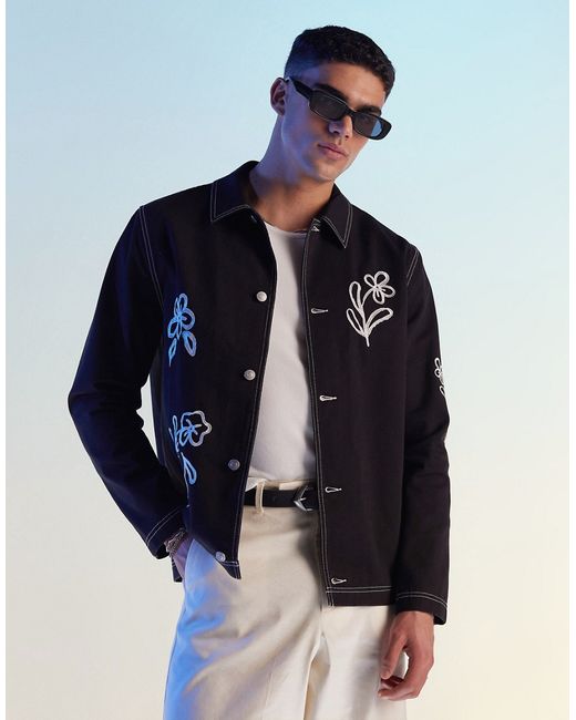 Asos Design worker jacket with floral embroidery