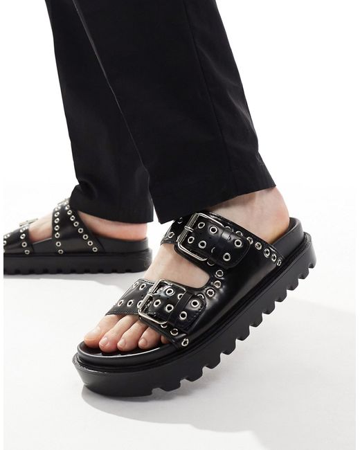 Asos Design chunky buckle sandal pu with all over silver eyelets
