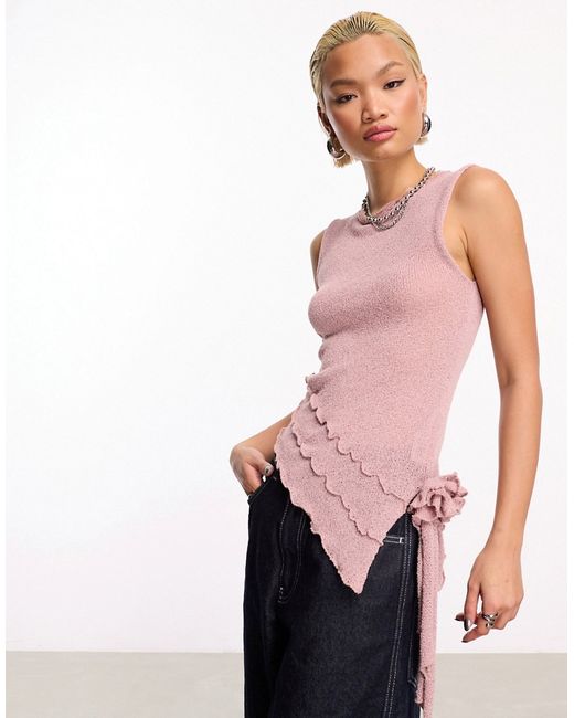 Collusion fine knit tank top with corsage trim rose