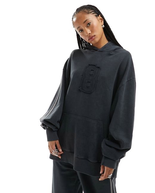 Collusion washed hoodie with front applique gray-