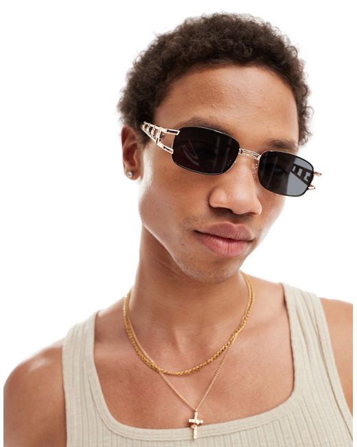 Asos Design square sunglasses with chain link temple black-