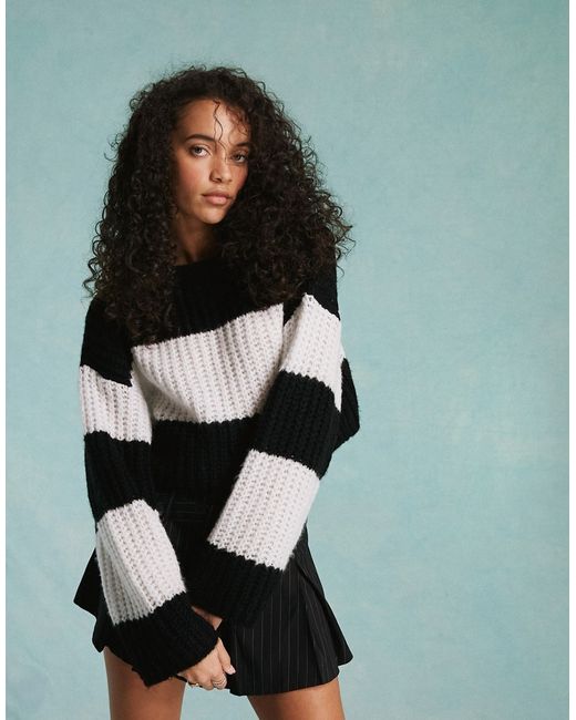 Miss Selfridge oversized crop stripe sweater-