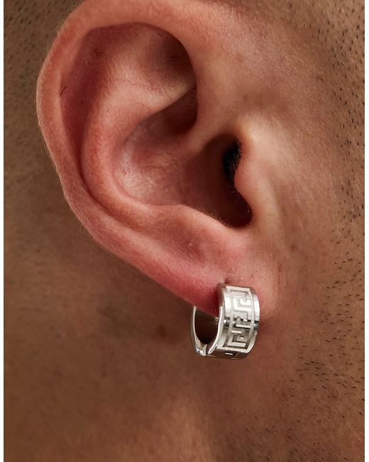 Asos Design waterproof stainless hoop earrings with greek wave tone
