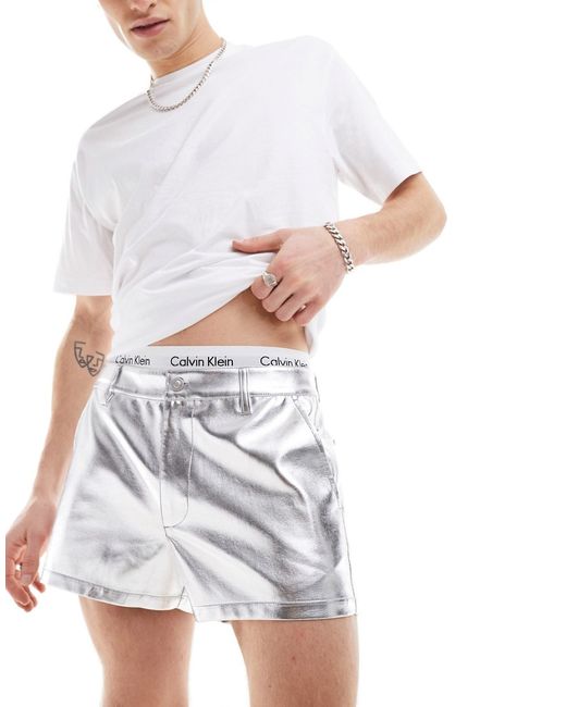 Asos Design slim shorter length shorts metallic leather look