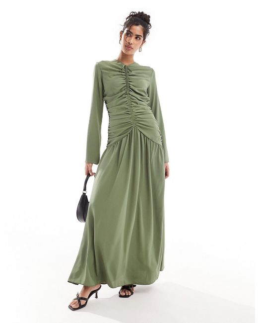 Asos Design ruched front maxi dress khaki-