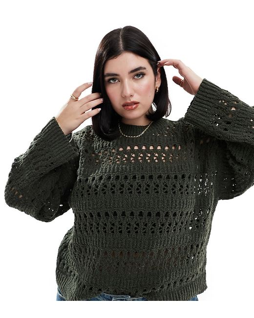 ASOS Curve DESIGN Curve sweater with open stitch textured yarn khaki-