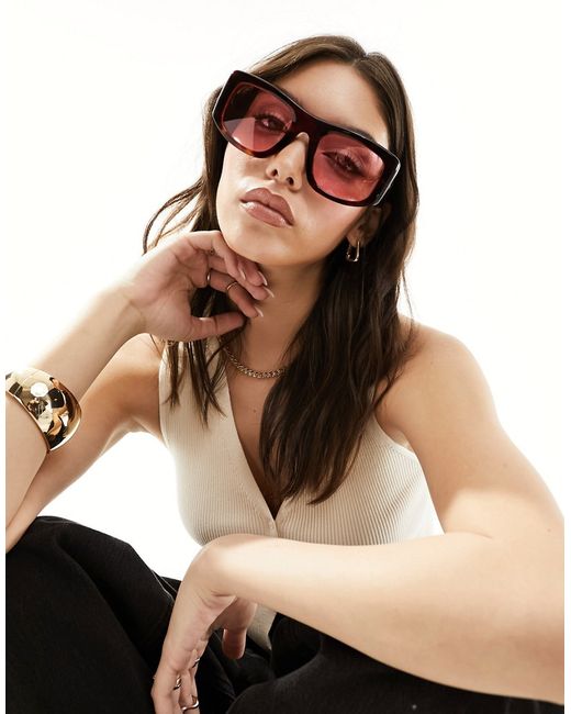 Quay Australia Quay x Guizio uniform oversized square sunglasses tort with pink lens-