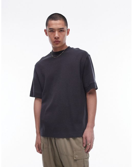 Topman premium oversized fit soft touch T-shirt charcoal-